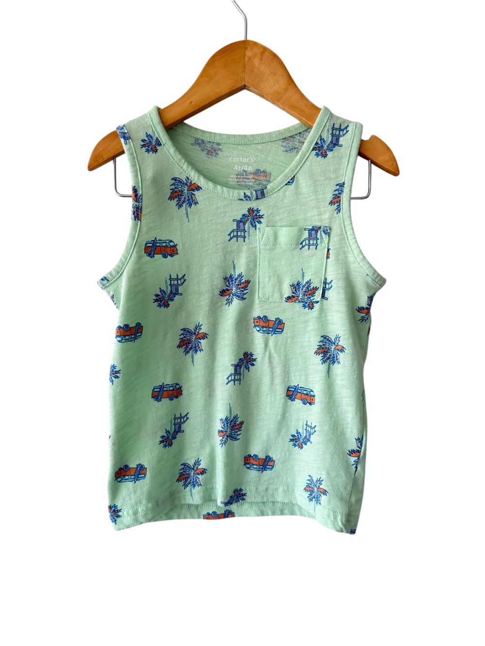 Carter's Mint Green Tank with Blue & Orange Van and Palm Print 4T